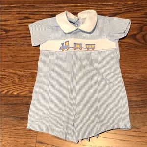 Petit Bebe smocked train romper